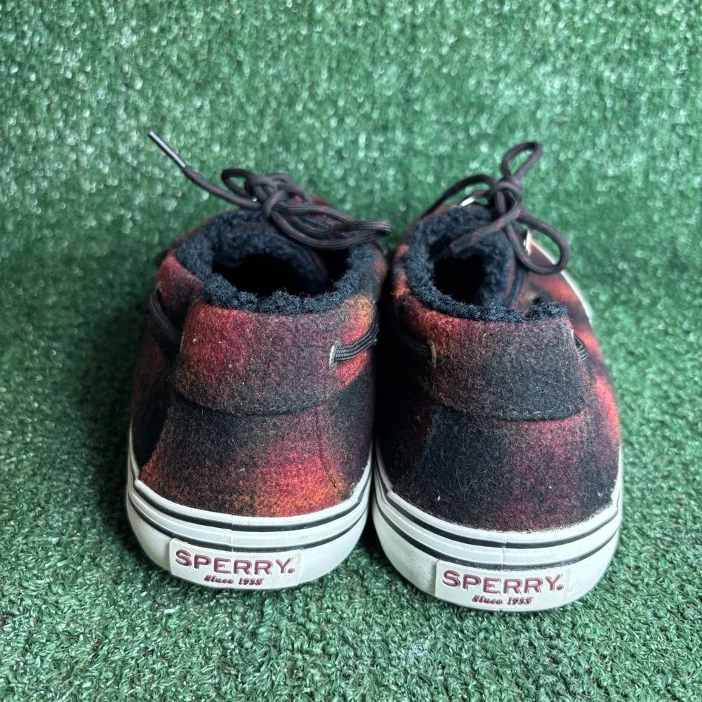 Sperry Bahama 3 Eye Wool Buffalo Plaid Fleece Lined Boat Shoes Red Mens Size 13